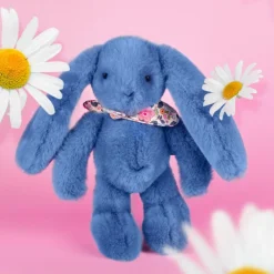 Doudou et Compagnie Peluche Lapin Fleurette Bleu (25 cm)