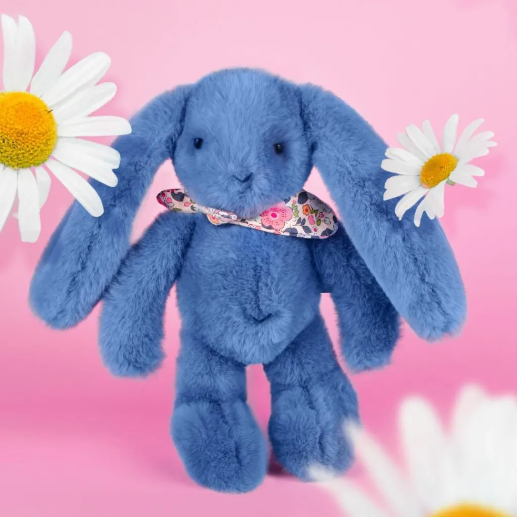 Doudou et Compagnie Peluche Lapin Fleurette Bleu (25 cm)