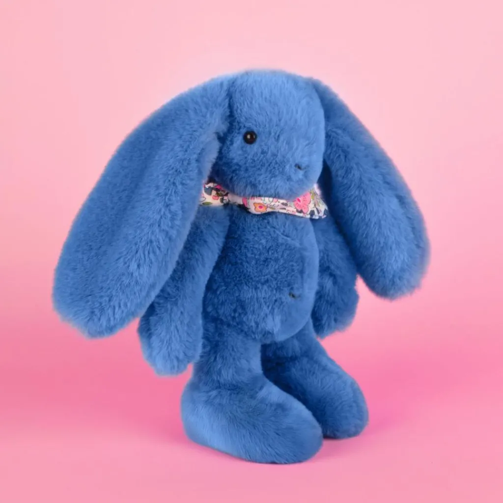 Doudou et Compagnie Peluche Lapin Fleurette Bleu (25 cm)