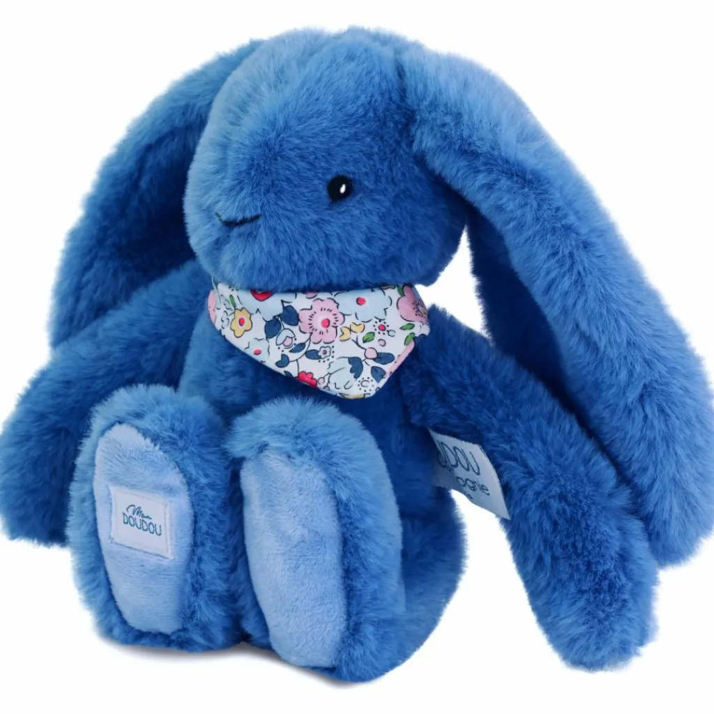 Doudou et Compagnie Peluche Lapin Fleurette Bleu (25 cm)