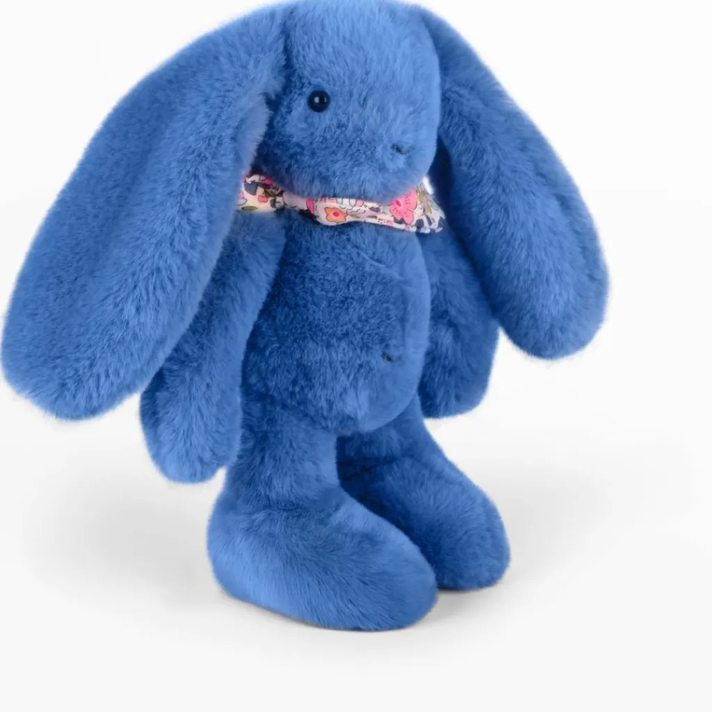 Doudou et Compagnie Peluche Lapin Fleurette Bleu (25 cm)