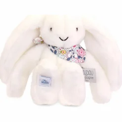 Doudou et Compagnie Peluche Lapin Fleurette Blanc (25 cm)
