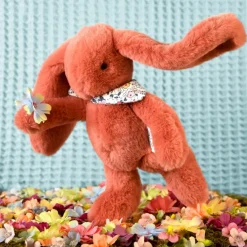 Doudou et Compagnie Peluche Lapin Fleurette Terracotta (25 cm)