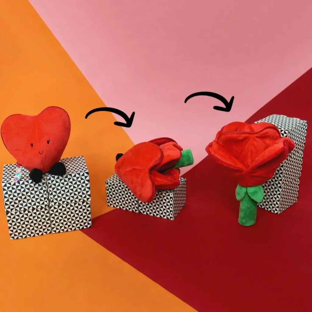 Les Déglingos Peluche Les Flipetz Cœur et Fleur Rouge Coquelicot