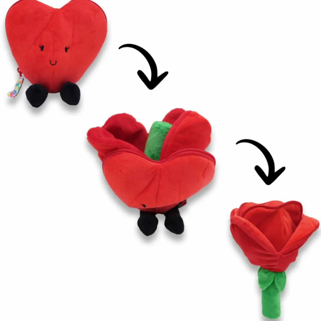 Les Déglingos Peluche Les Flipetz Cœur et Fleur Rouge Coquelicot