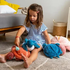 Les Déglingos Peluche Les Ptipotos Sauvenou maman et bébé tortue bleu (29 cm)