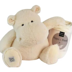 Histoire d'Ours Peluche L'Hippo + plaid écru