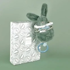 Doudou et Compagnie Peluche musicale Lapin Doudou vert sauge (20 cm)