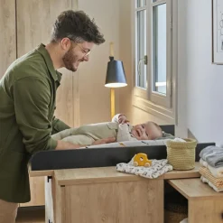 Outlet Plan à langer en chêne blond noir Marcel Plan À Langer