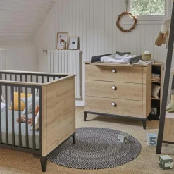 Outlet Plan à langer en chêne blond noir Marcel Plan À Langer