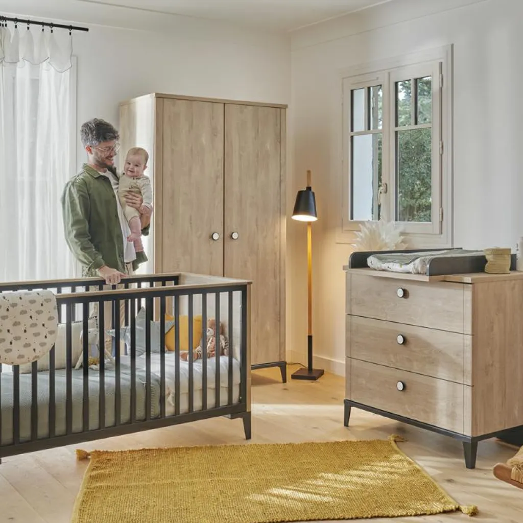 Outlet Plan à langer en chêne blond noir Marcel Plan À Langer