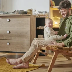 Outlet Plan à langer en chêne blond noir Marcel Plan À Langer