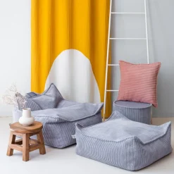Wigiwama Pouf Ottoman Square Blueberry Blue velours côtelé