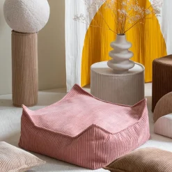 Wigiwama Pouf Ottoman Square Pink Mouse velours côtelé