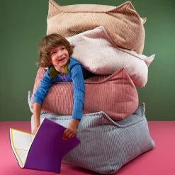 Wigiwama Pouf Ottoman Square Pink Mouse velours côtelé