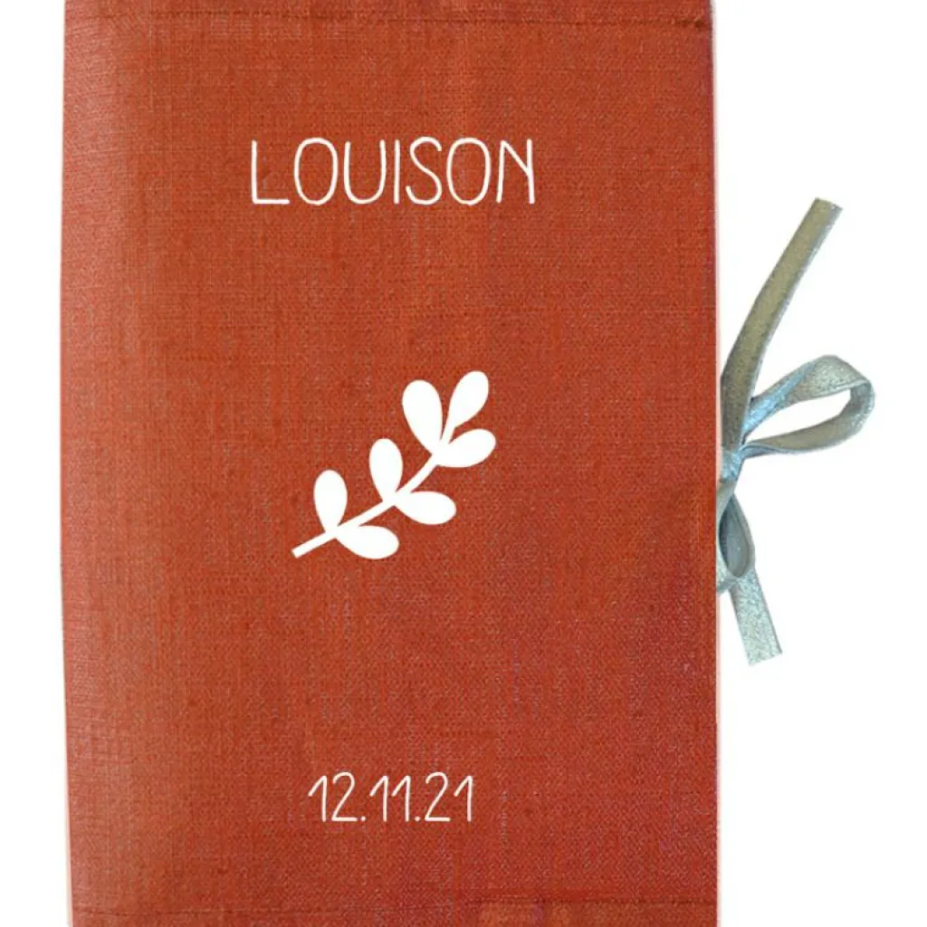 Les Griottes Protège carnet de santé en lin Terracotta (personnalisable)