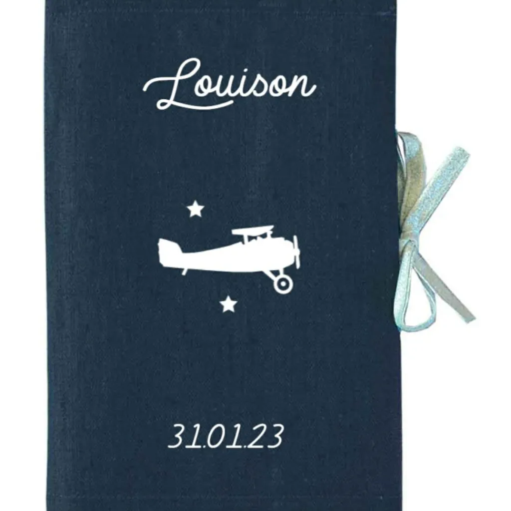 Les Griottes Protège carnet de santé en lin Bleu pétrole (personnalisable)