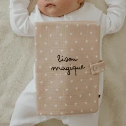 Outlet Protège carnet de santé Gaze Cœurs Beige (personnalisable) Protège Carnet De Santé