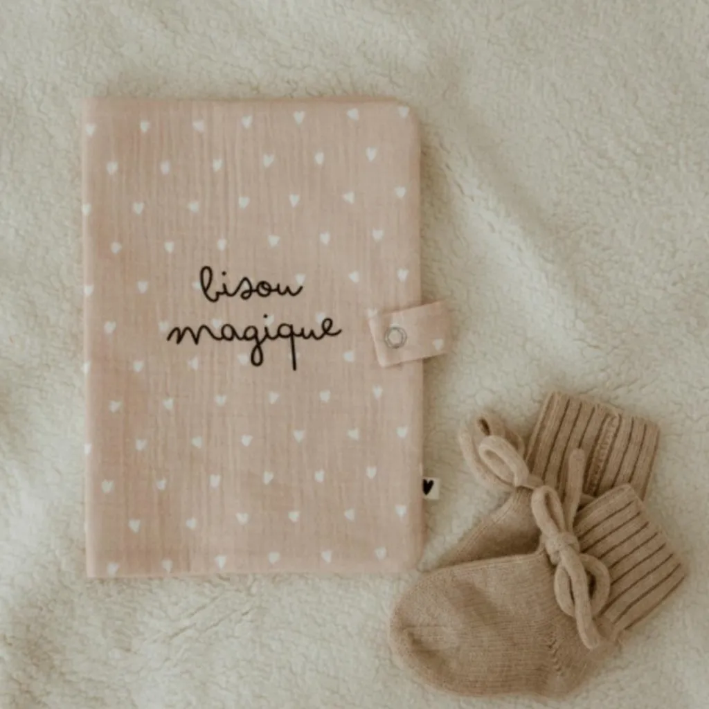 Outlet Protège carnet de santé Gaze Cœurs Beige (personnalisable) Protège Carnet De Santé