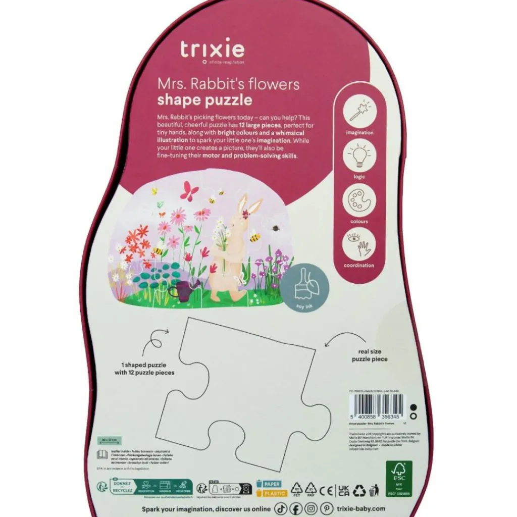 Trixie Puzzle à forme les fleurs de Mrs. Rabbit (12 pièces)