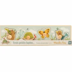 Moulin Roty Puzzle encastrable 4 animaux Trois petits lapins