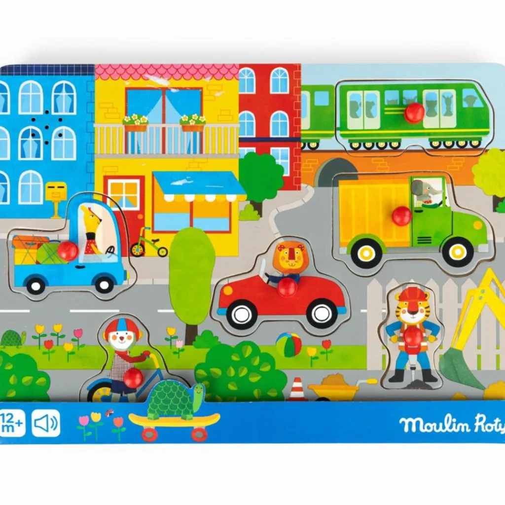 Moulin Roty Puzzle sonore ville en bois Les Popipop