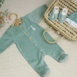 Trois Kilos Sept Pyjama en velours olive Sophie la girafe (naissance)