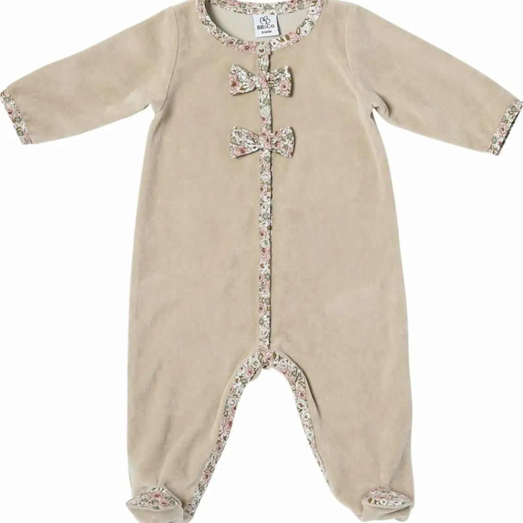Best Pyjama hiver en velours beige et nœuds liberty (1 mois) Pyjama