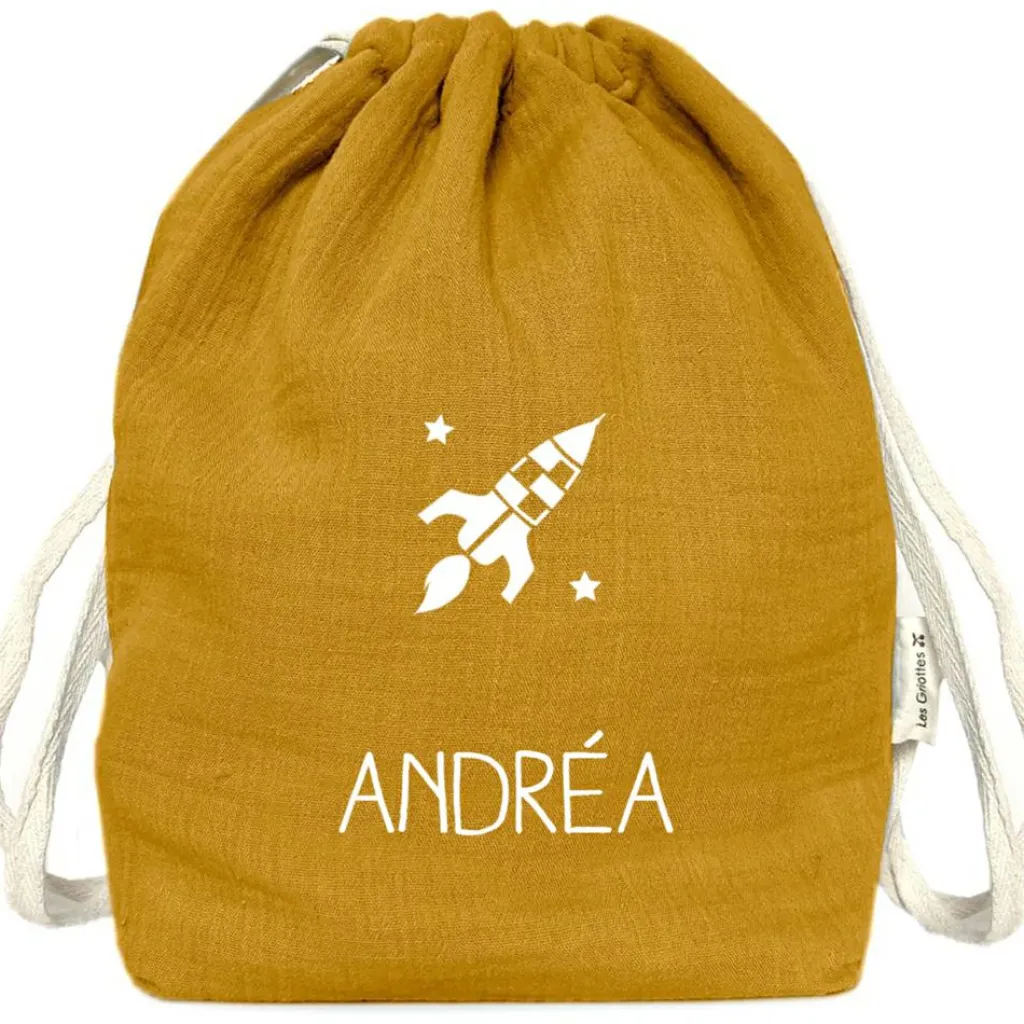 Les Griottes Sac à dos à ficelles jaune moutarde (personnalisable)