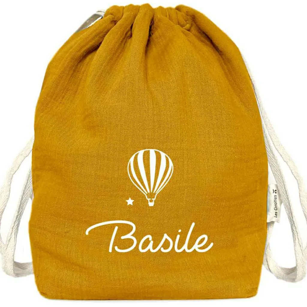 Les Griottes Sac à dos à ficelles jaune moutarde (personnalisable)