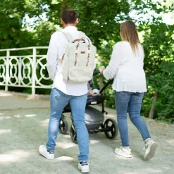 Childhome Sac à dos à langer Family club signature blanc cassé