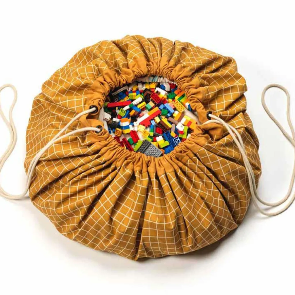 Play&Go Sac à jouets 2 en 1 Noomad Original Organic Grid Mustard