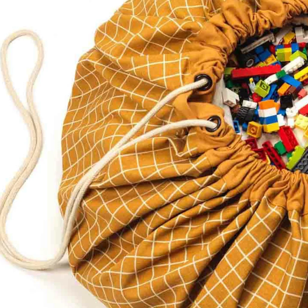Play&Go Sac à jouets 2 en 1 Noomad Original Organic Grid Mustard