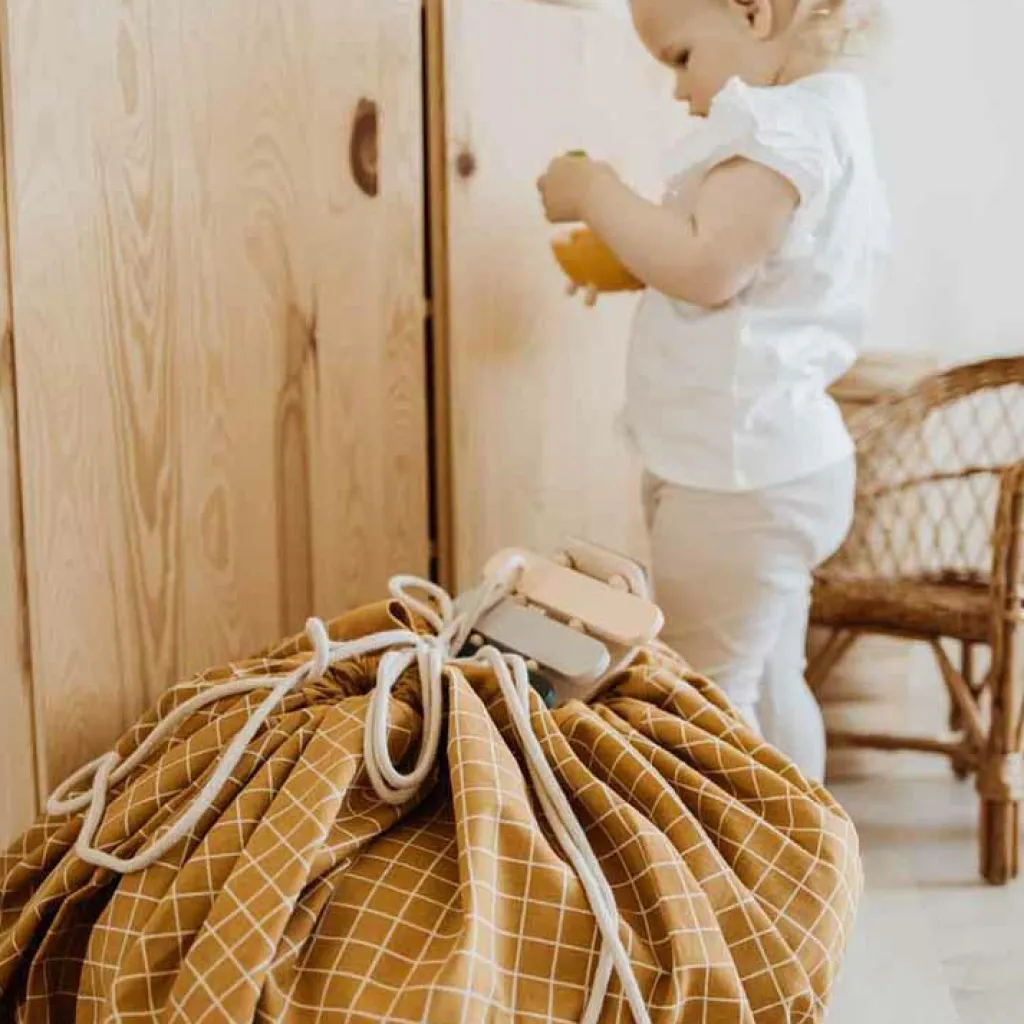 Play&Go Sac à jouets 2 en 1 Noomad Original Organic Grid Mustard