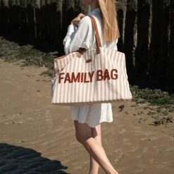 Childhome Sac à langer Family Bag rayures nude-terracotta