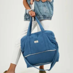 New Sac à langer 24-48h effet lin bleu capri Sac À Langer À Anses