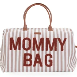 Hot Sac à langer Mommy Bag rayures nude-terracotta Sac À Langer À Anses