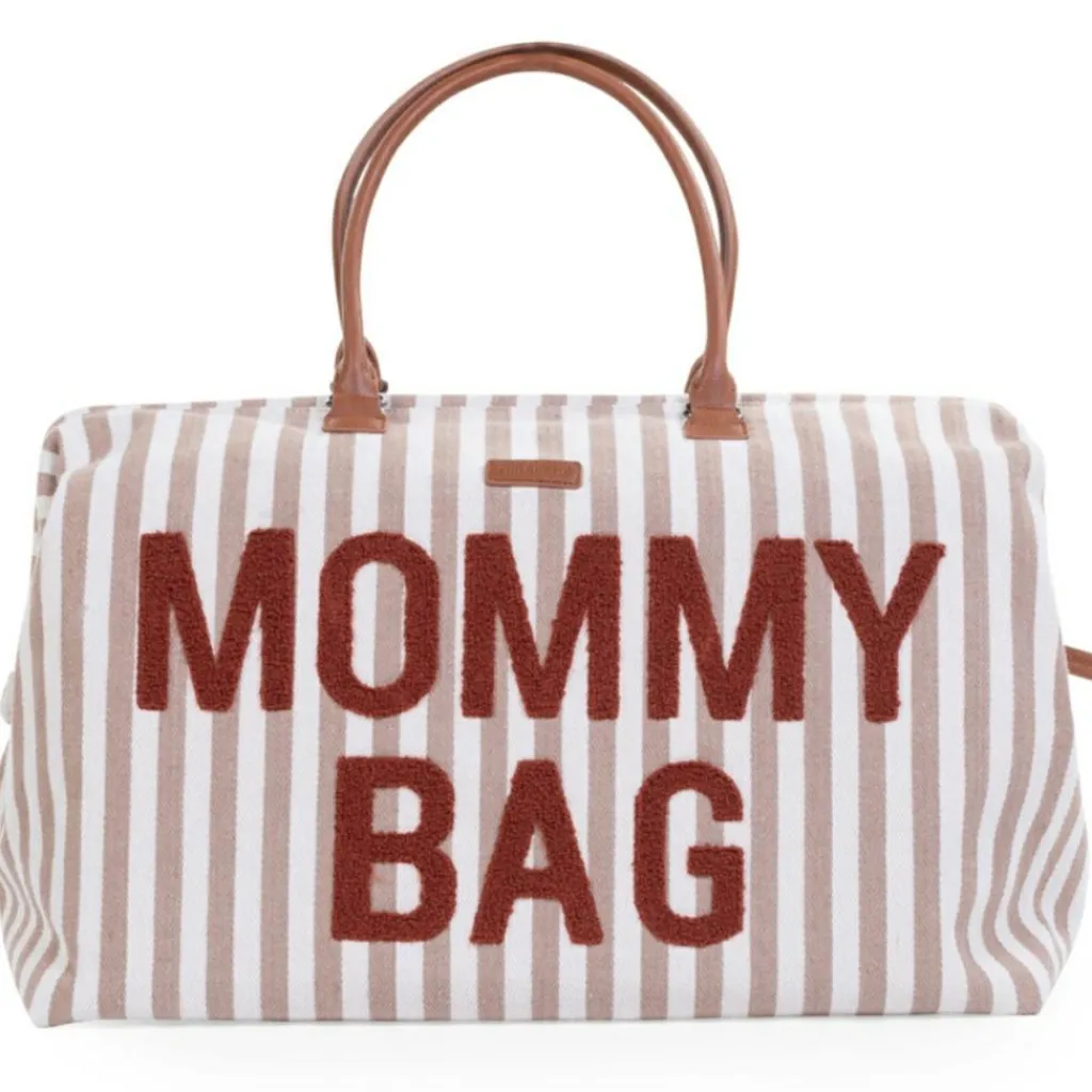 Hot Sac à langer Mommy Bag rayures nude-terracotta Sac À Langer À Anses
