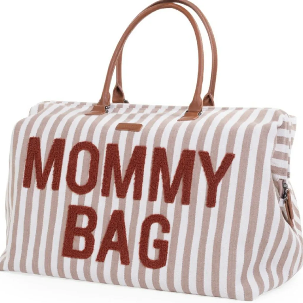 Hot Sac à langer Mommy Bag rayures nude-terracotta Sac À Langer À Anses