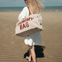 Hot Sac à langer Mommy Bag rayures nude-terracotta Sac À Langer À Anses