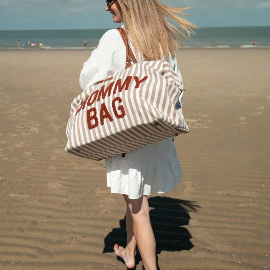 Hot Sac à langer Mommy Bag rayures nude-terracotta Sac À Langer À Anses