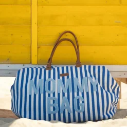 Childhome Sac à langer Mommy Bag rayures bleu électrique-bleu clair