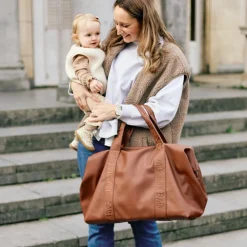 Childhome Sac à langer Mommy Bag Signature Simili cuir marron foncé