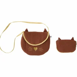 Clearance Sac bandoulière avec porte-monnaie Chat gaze de coton toffee et or Enfant Sac À Main Enfant