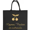 Sac cabas noir pour adulte en toile de jute (personnalisable) Cadeaux Maman