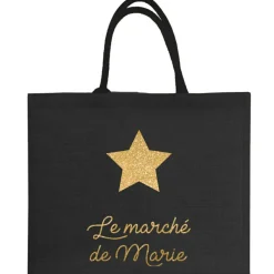 Sac cabas noir pour adulte en toile de jute (personnalisable) Cadeaux Maman