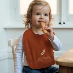 Les Griottes Set de naissance bavoir et anneau de dentition terracotta (personnalisable)