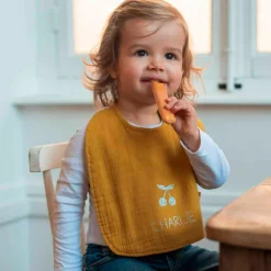 Set de naissance Bavoir et anneau de dentition Jaune moutarde (personnalisable) Coffret Cadeau Naissance