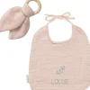 Les Griottes Set de naissance Bavoir et anneau de dentition Beige rosé (personnalisable)
