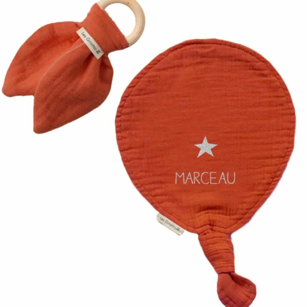 Les Griottes Set de naissance doudou et anneau de dentition terracotta (personnalisable)